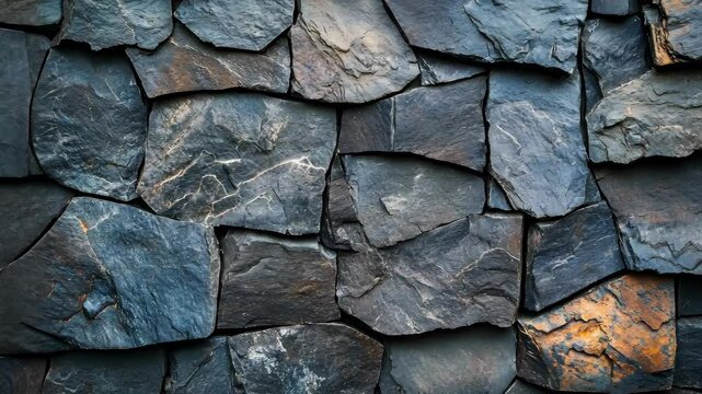 Dark, irregular stone wall texture.  Varied shades of grey, brown and blue in natural stone pattern