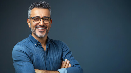 Middle age bussines arab man wearing glasses over isolated background happy face smiling
