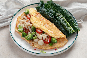 Delicious breakfast - mushroom omelette. Healthy eating.