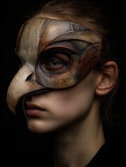 woman with a bird-like mask