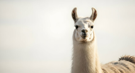 Fototapeta premium Llama, White llama, Alpaca, White Llama Portrait Against Bright Background