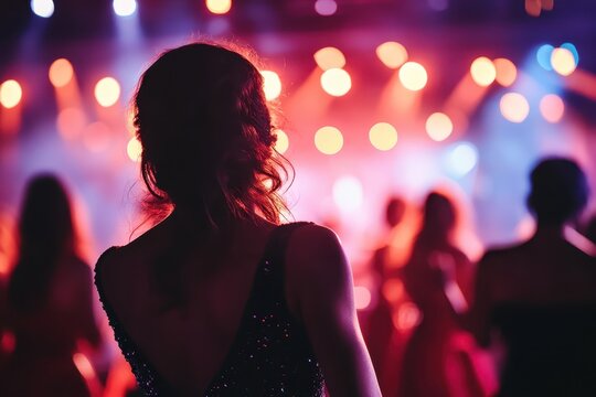 Vibrant nightclub atmosphere with people dancing and enjoying the night, Nightclub with people dancing, scene out of focus