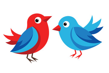 Fototapeta premium Illustration of Cute Cartoon Red and Blue Birds Facing Each Other on White