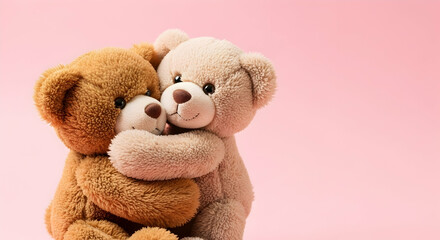 Teddy bear, Teddy bears, Hugging, Two Teddy Bears Hugging on Pink Background
