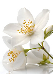 Fototapeta premium Fresh Jasmine Blossoms and Buds on White background.