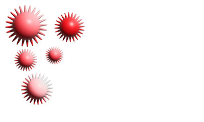 3D render illustration of red spherical spiky objects resembling viruses or bacteria on a white...