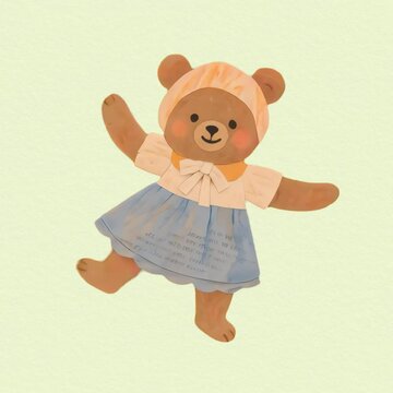 Cute bear in colorful dress animation isolated asset, transparent 4K video, alpha channel, ProRes 4444