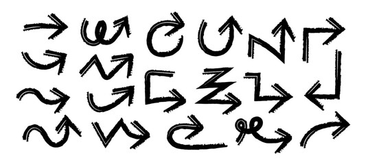 Hand Drawn Arrows Set vector collection, Grunge arrow brush drawn, sketched scribbles doodle symbols decorative element design illustration