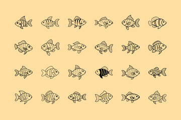 Orange Chromide, aquarium fish line art illustration