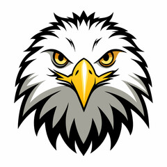Create a simple and black flying bald eagle face silhouette vector on a white background.