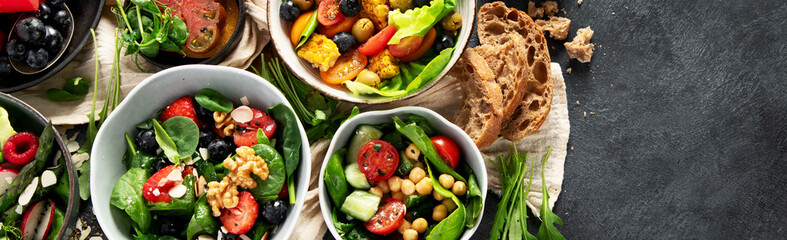 Vegan summer dishes. Healthy and tasty brunch.