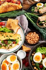 Breakfast food concept. Various ways of cooking chicken eggs.