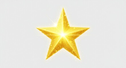 Obraz premium Yellow star flashed with sparkles sun isolated on white background. Soft glow without departing rays, sunlight with lens flare effect