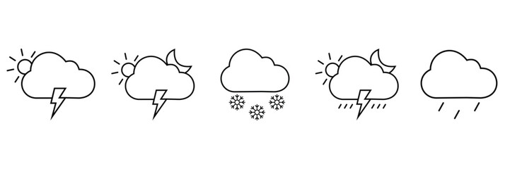 Linear Weather Icon Set – Sun, Rain, Wind, Storm, Cloud, and Forecast Symbols Collection
