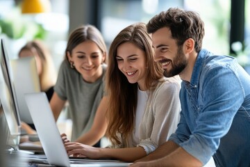 Collaborative work session in a modern office with colleagues engaged in tasks together, Modern Worker in Office with Colleagues