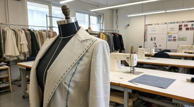 Tailoring studio beige blazer on dress form - Powered by Adobe