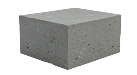 Close up shot of a grey concrete block isolated on a black background showing details
