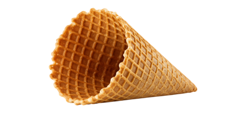 Delicious empty waffle ice cream cone with detailed texture against black background