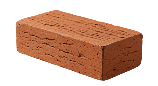 Close up view of a single red brick showing texture and surface details