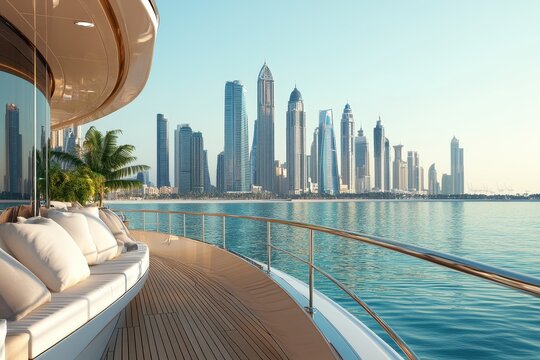 Stunning Abu Dhabi cityscape viewed from a luxury boat on clear waters, Abu Dhabi modern cityscape, sea view from the boat