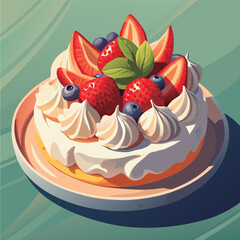 Vector illustration of a Delicious strawberry pavlova dessert.