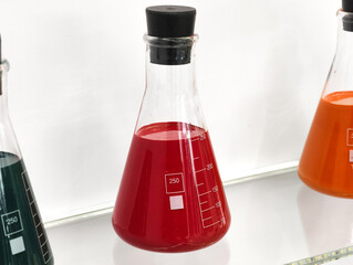 Colorful laboratory beakers filled with vibrant liquids showcasing the beauty of chemistry and...