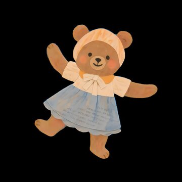 Cute bear in colorful dress animation isolated asset, transparent 4K video, alpha channel, ProRes 4444