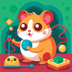 Cute hamster plays with balls.