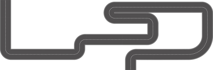 Wavy Curved Road. Top view. Flat vector illustration isolated on white background.