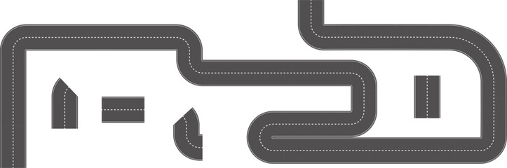 Wavy Curved Road. Top view. Flat vector illustration isolated on white background.