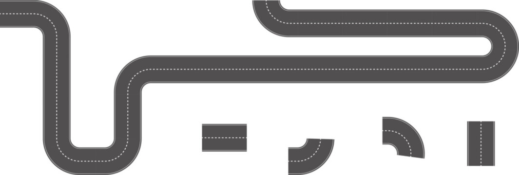 Wavy Curved Road. Top view. Flat vector illustration isolated on white background.