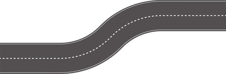 Wavy Curved Road. Top view. Flat vector illustration isolated on white background.