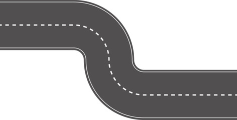 Wavy Curved Road. Top view. Flat vector illustration isolated on white background.