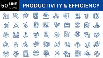 Productivity And Efficiency Business editable icon set. Editable stroke. Vector illustration.