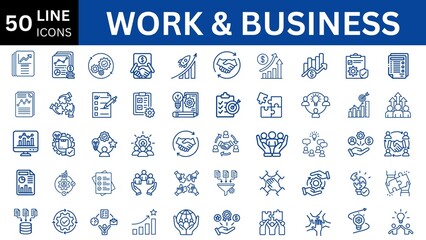 Work And Business editable icon set. Editable stroke. Vector illustration.