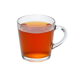A Warm Cup of Tea Amber Liquid in a Clear Mug isolated on transparent bacckground