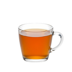 A Cup of Tea Amber Liquid in a Clear Glass Mug isolated on transparent bacckground