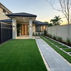 the front yard of a contemporary australian home o