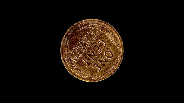 United States 1917 1 cent coin reverse with wheat ears and denomination rotating on black background