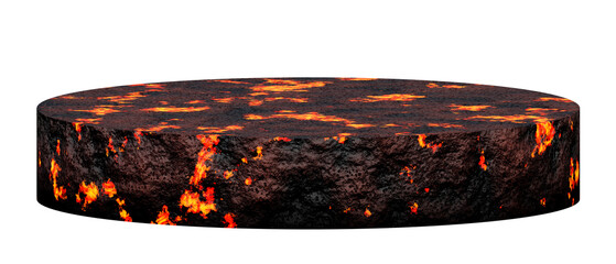 3d rendering Lava and magma cylinder podium round geometric form stand for create and design with isolated on transparent background