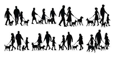 Families and their Dogs Silhouette Illustrations of Happy Walks
