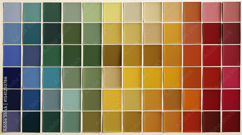 Poster vibrant array of color swatches arranged in grid showcases spectrum from cool blues and greens to wa