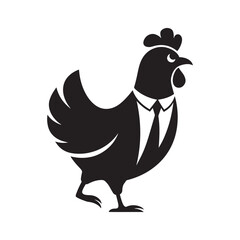 Rooster in a black suit on a white background, illustrating in a simple design