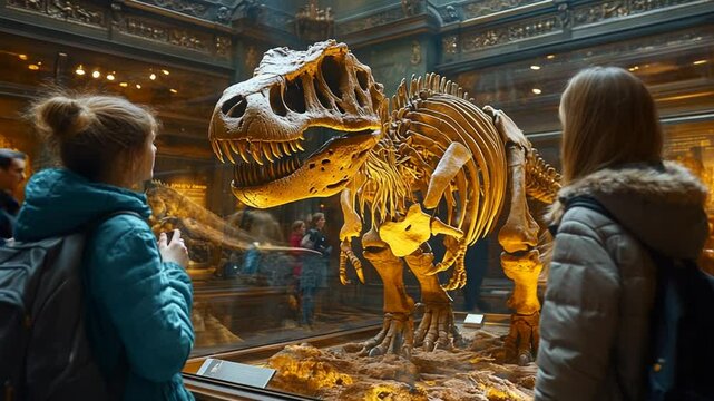 Museum TRex Dinosaur Exhibit Visitors.