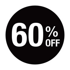 ”60％OFF ”の文字入り 円形のベクターイラスト　モノクロ　白文字　背景透過　
