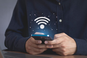 with wifi icon, social business communication concept	