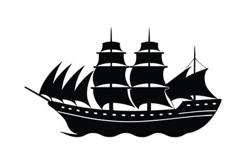 A black silhouette vector art of a ship at sea.eps
