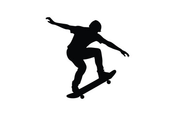 A black silhouette vector art of a skateboard trick.eps