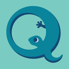 Fototapeta premium Playful gecko forming the letter q illustration