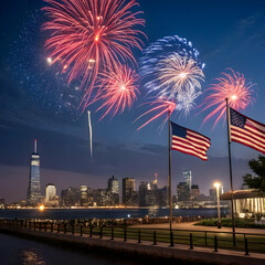 Independence Day USA Illustration – Stars, Stripes, Fireworks, and Festive Icons”